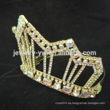 Venta al por mayor manufactory coloreó la corona de la corona de la boda del rhinestone del oro AB